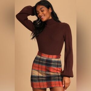 NEW LULUS - Mad for Plaid Beige Plaid Mini Skirt